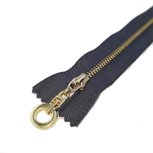 [crem20circulodorado579] Cremallera metálica decorativa gris tirador círculo dorado