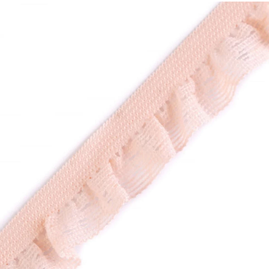 [puntilla18mmvolanterosa] Puntilla elástica decorativa rosa con volante 18mm