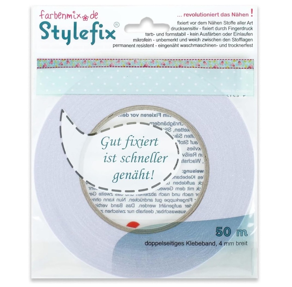StyleFix 50m. Cinta adhesiva de doble cara para costura, rollo grande