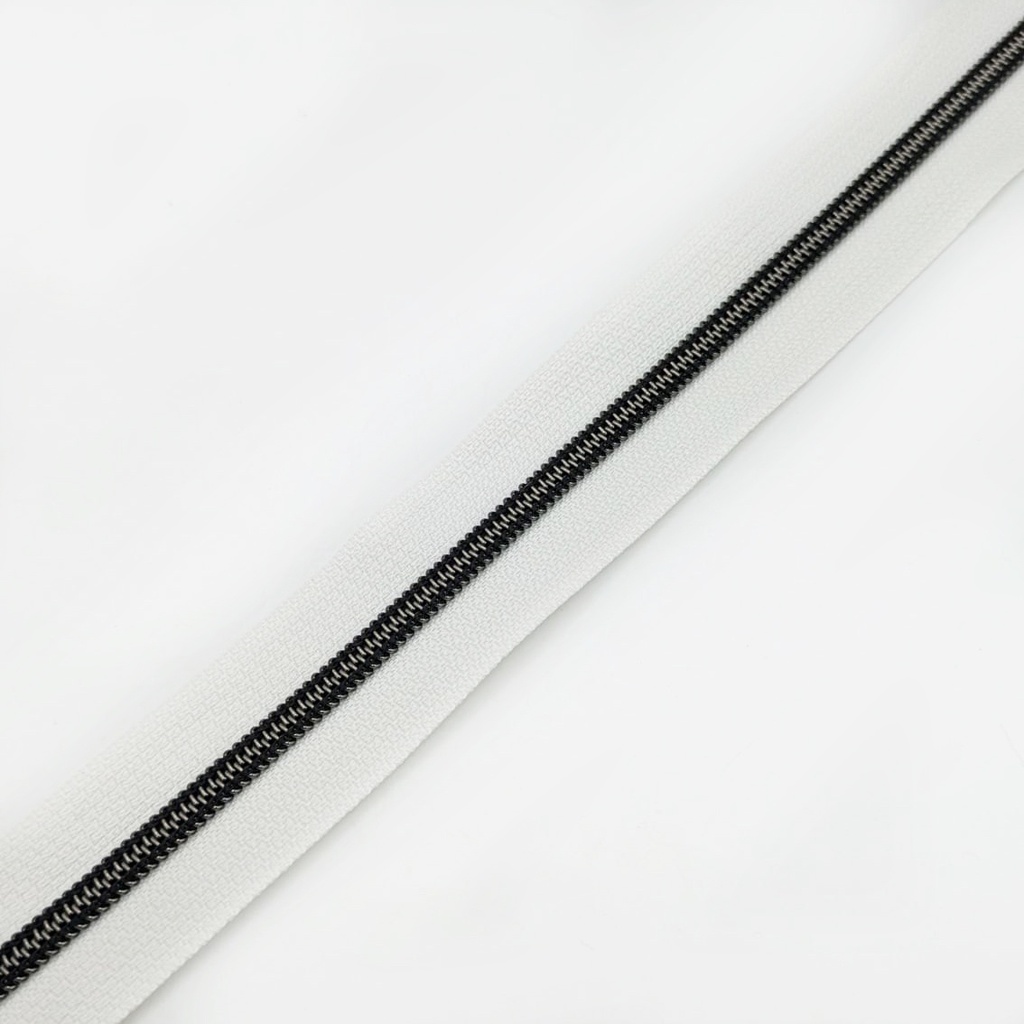 [efmetBLBK] Cremallera continua ANCHA (5mm) efecto metal (Blanco - Black)
