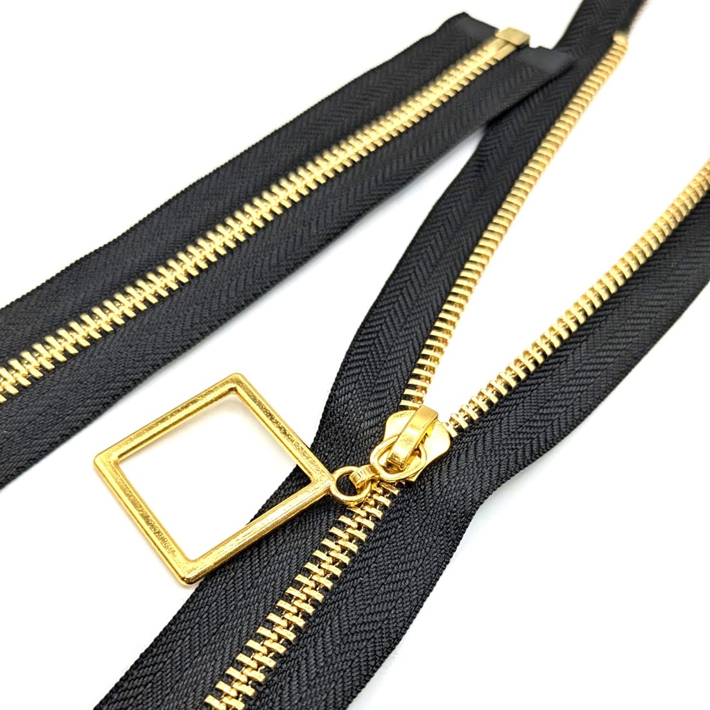[cremmetalvintage_cuadrado_60c] Cremallera metálica con separador y tirador decorativo CUADRADO (60Cm)